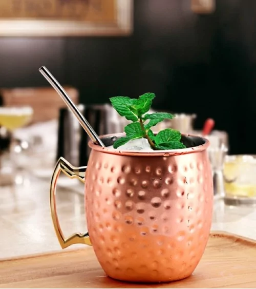 MUG BARREL EN INOX MARTELE CUIVRE