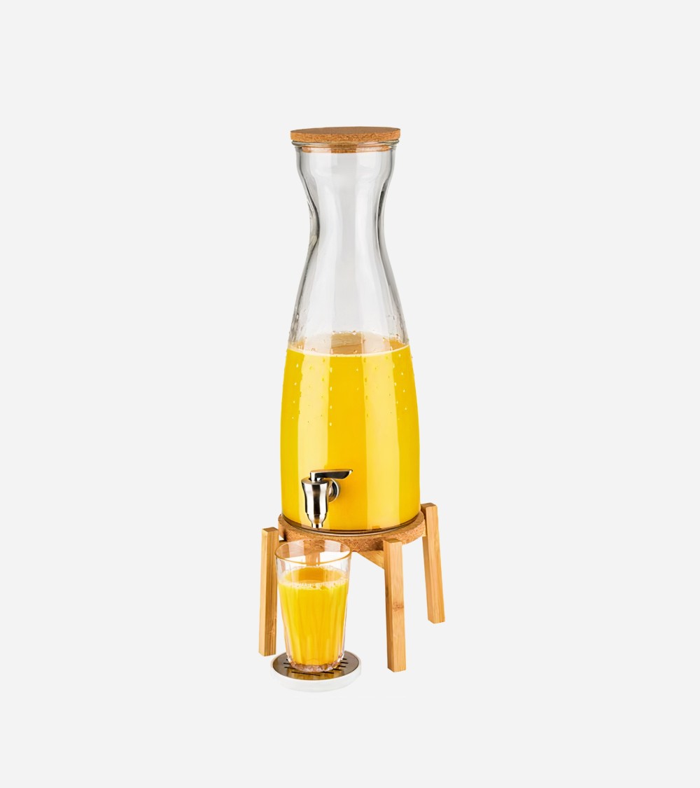 DISTRIBUTEUR DE BOISSON EN VERRE 4,5L A/ SUPPORT EN BOIS // BEH TUNISIE