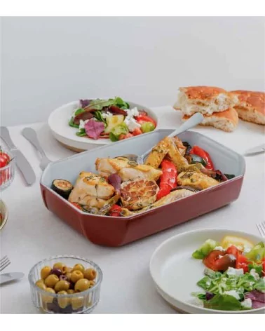 PLAT A FOUR RECTANGULAIRE EN VERRE PYREX ROUGE 3.2LTS
