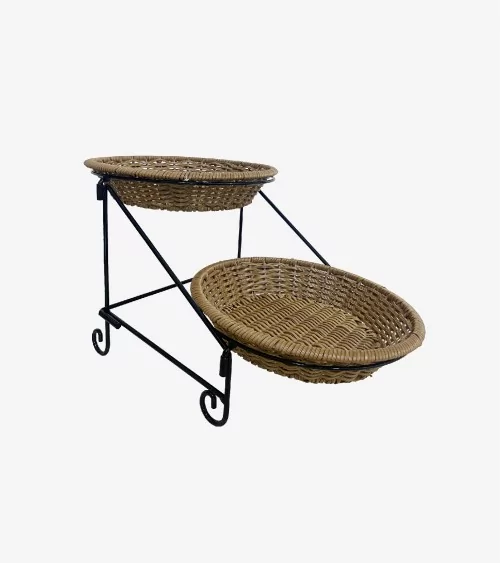SET 2 PANIERS ROTIN RONDE MARRON A/SUPP