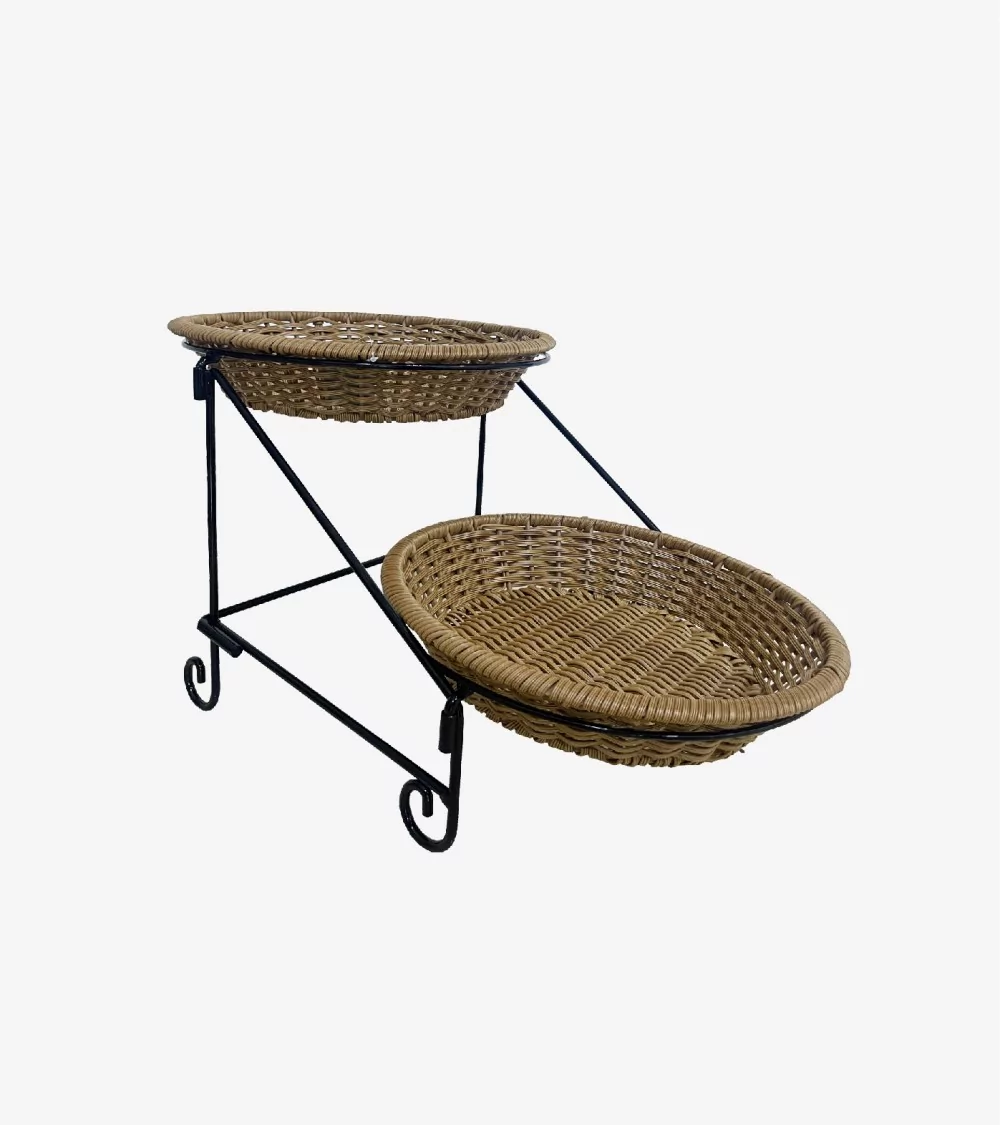 SET 2 PANIERS ROTIN RONDE MARRON A/SUPP