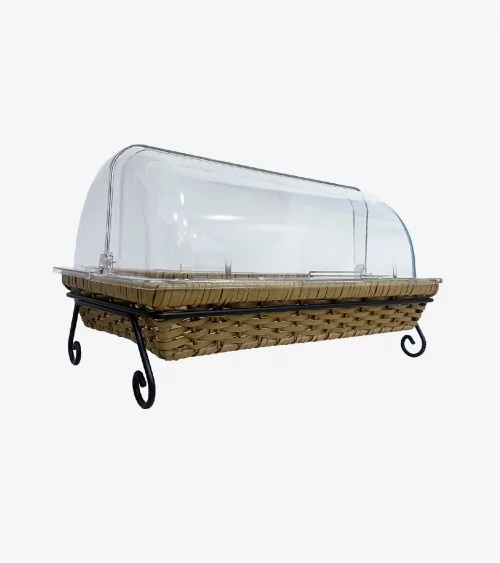 PANIER RECT ROTIN MARRON A/SUPPORT ET