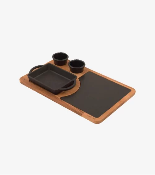SERVICE REPAS RECT 12x15 A/PLATEAU EN FONTE & BOIS