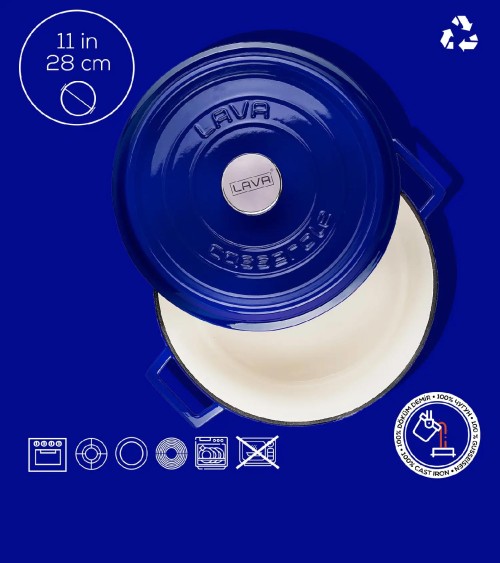 COCOTTE EN FONTE RONDE BLEU BRILLANTE 28 CM INTÉRIEUR CRÈME BEH TUNISIE