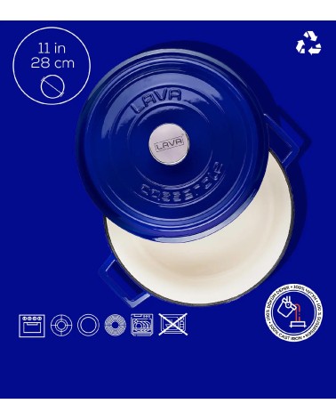 COCOTTE EN FONTE RONDE BLEU BRILLANTE 28 CM INTÉRIEUR CRÈME BEH TUNISIE