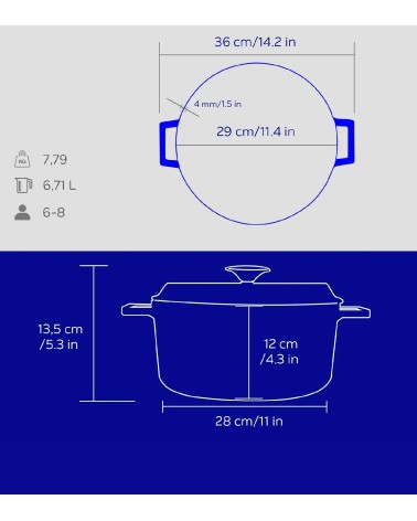 COCOTTE EN FONTE RONDE BLEU BRILLANTE 28 CM INTÉRIEUR CRÈME BEH TUNISIE