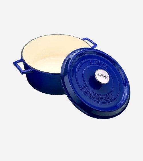 COCOTTE EN FONTE RONDE BLEU BRILLANTE 28 CM INTÉRIEUR CRÈME BEH TUNISIE