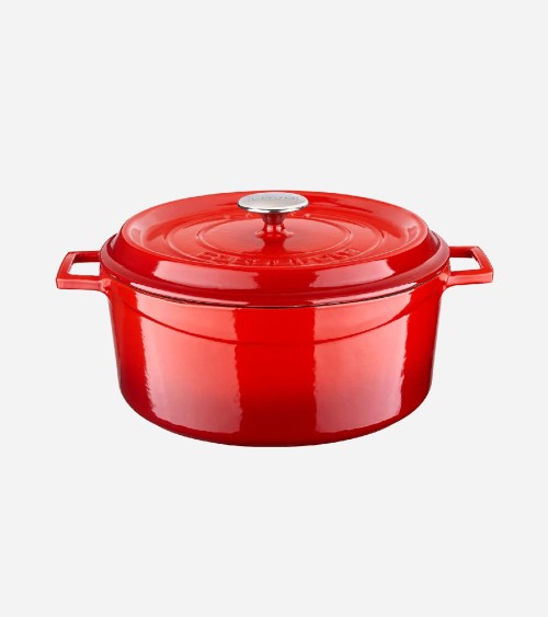 COCOTTE EN FONTE RONDE ROUGE BRILLANTE 28 CM INTÉRIEUR CRÈME BEH TUNISIE