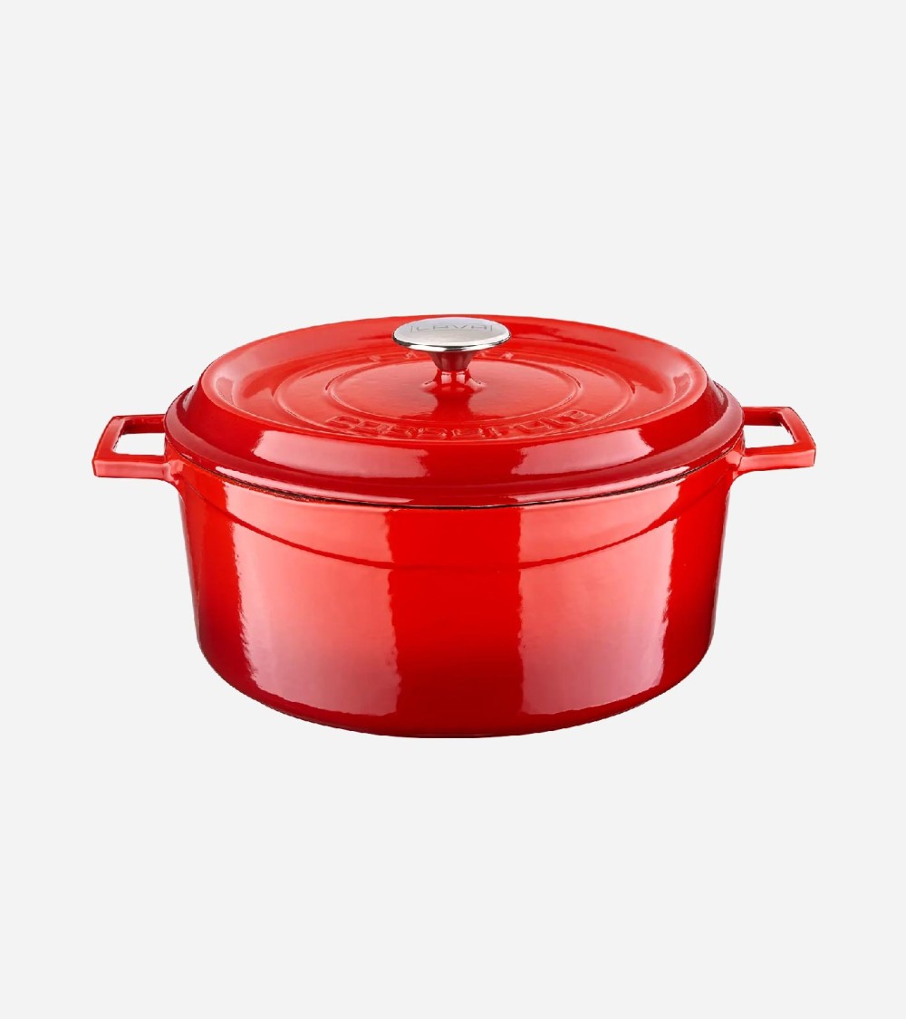 COCOTTE EN FONTE RONDE ROUGE BRILLANTE 28 CM INTÉRIEUR CRÈME BEH TUNISIE
