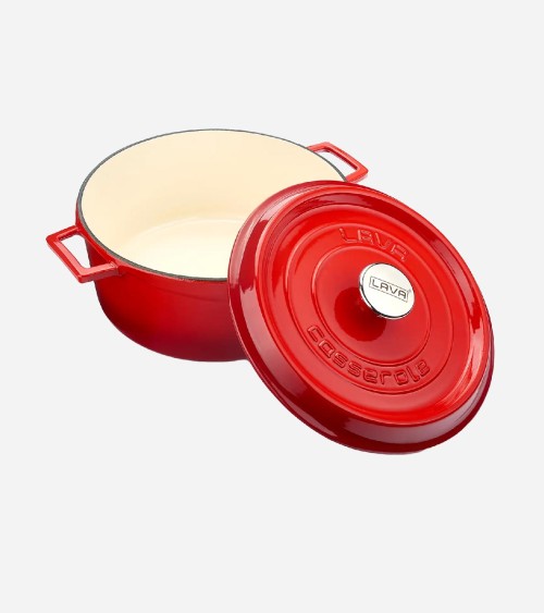 COCOTTE EN FONTE RONDE ROUGE BRILLANTE 28 CM INTÉRIEUR CRÈME BEH TUNISIE