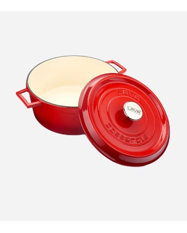 COCOTTE EN FONTE RONDE ROUGE BRILLANTE 28 CM INTÉRIEUR CRÈME BEH TUNISIE
