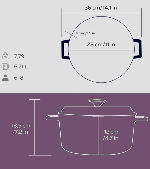COCOTTE EN FONTE RONDE VIOLET 28 CM BEH TUNISIE