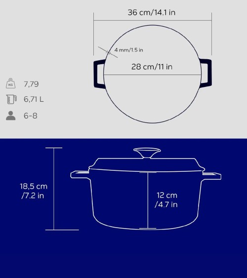 COCOTTE EN FONTE RONDE BLEU 28 CM BEH TUNISIE