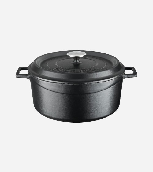 COCOTTE EN FONTE RONDE NOIR BRILLANTE 28 CM INTÉRIEUR CRÈME BEH TUNISIE