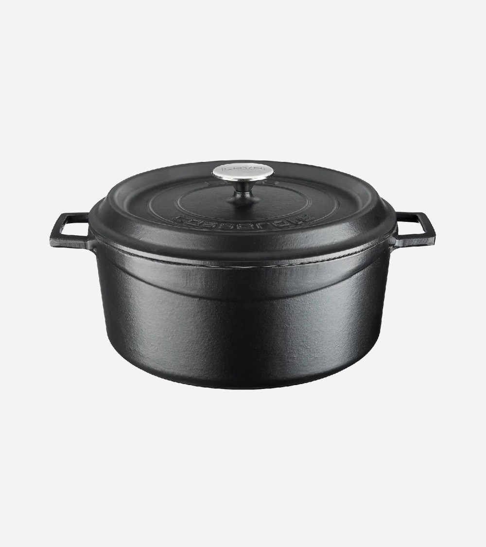 COCOTTE EN FONTE RONDE NOIR BRILLANTE 28 CM INTÉRIEUR CRÈME BEH TUNISIE
