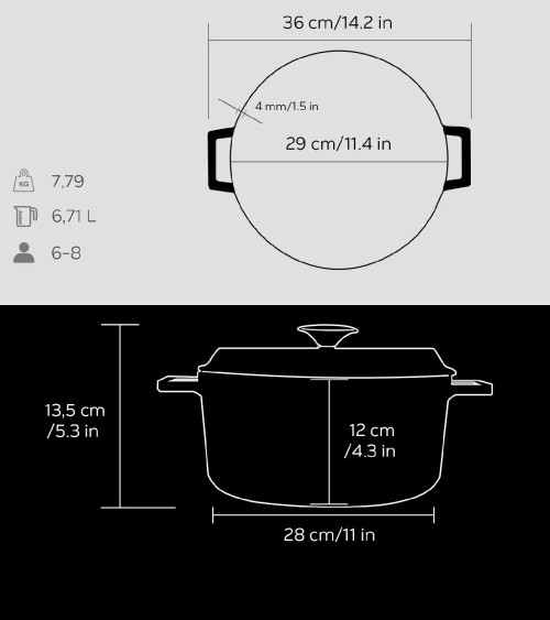 COCOTTE EN FONTE RONDE NOIR BRILLANTE 28 CM INTÉRIEUR CRÈME BEH TUNISIE