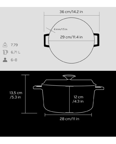 COCOTTE EN FONTE RONDE NOIR BRILLANTE 28 CM INTÉRIEUR CRÈME BEH TUNISIE