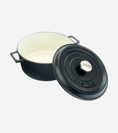 COCOTTE EN FONTE RONDE NOIR BRILLANTE 28 CM INTÉRIEUR CRÈME BEH TUNISIE
