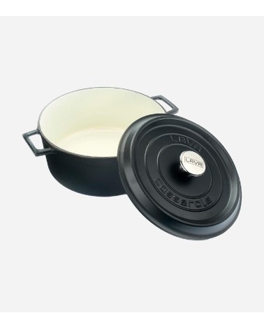 COCOTTE EN FONTE RONDE NOIR BRILLANTE 28 CM INTÉRIEUR CRÈME BEH TUNISIE