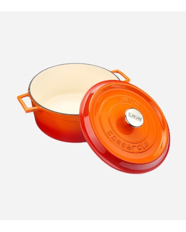 COCOTTE EN FONTE RONDE ORANGE BRILLANTE 28 CM INTÉRIEUR CRÈME BEH TUNISIE