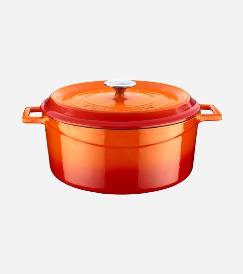 COCOTTE EN FONTE RONDE ORANGE BRILLANTE 28 CM INTÉRIEUR CRÈME BEH TUNISIE