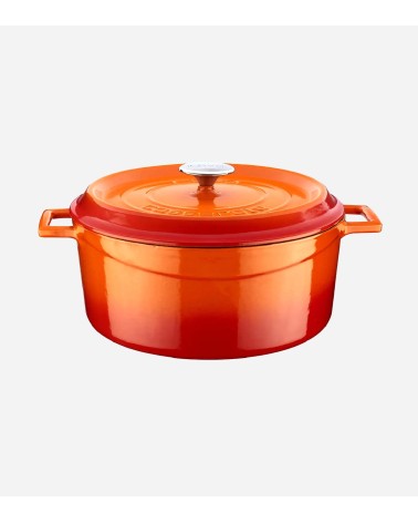COCOTTE EN FONTE RONDE ORANGE BRILLANTE 28 CM INTÉRIEUR CRÈME BEH TUNISIE