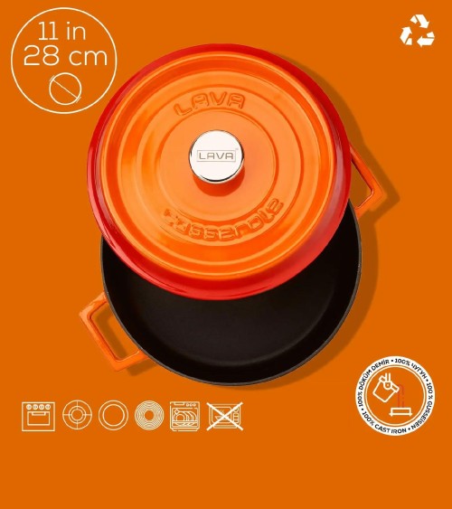 FAITOUT EN FONTE RONDE ORANGE 28 CM BEH TUNISIE