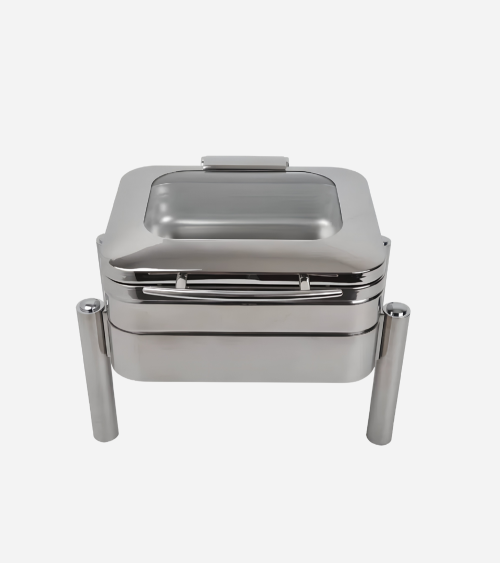 CHAFING DISH CARRÉ AVEC COUVERCLE EN VERRE 5.6 LITRES - BEH TUNISIE