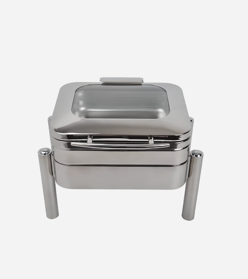 CHAFING DISH CARRÉ AVEC COUVERCLE EN VERRE 5.6 LITRES - BEH TUNISIE