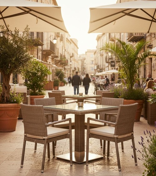 TABLE MERANO CARREE ROTIN-ALUM BEIGE TOP - BEH TUNISE