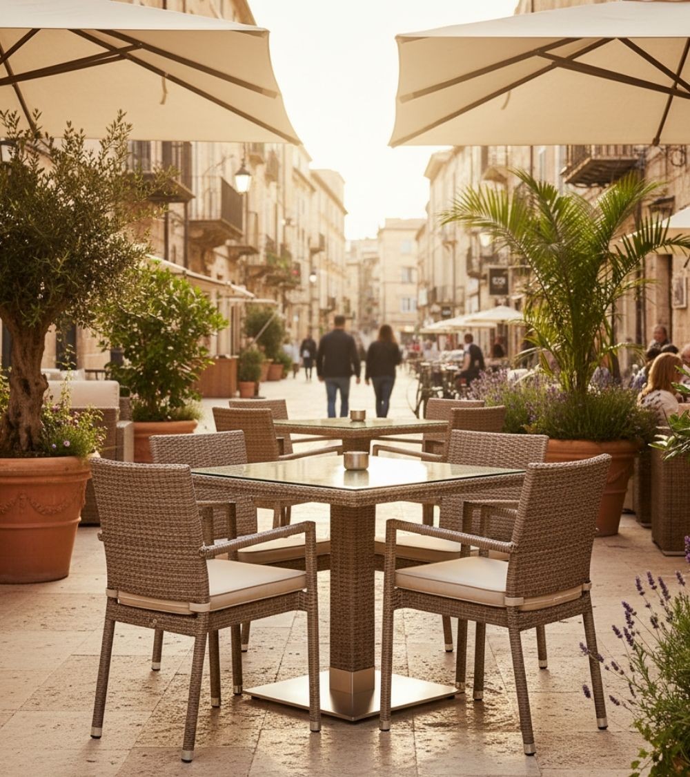 TABLE MERANO CARREE ROTIN-ALUM BEIGE TOP - BEH TUNISE