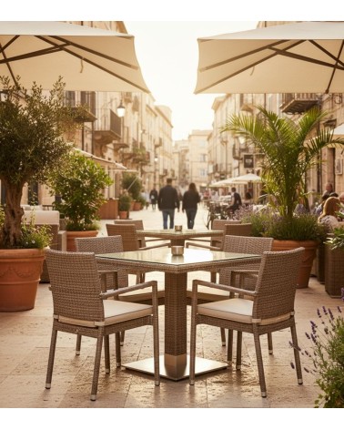 TABLE MERANO CARREE ROTIN-ALUM BEIGE TOP - BEH TUNISE